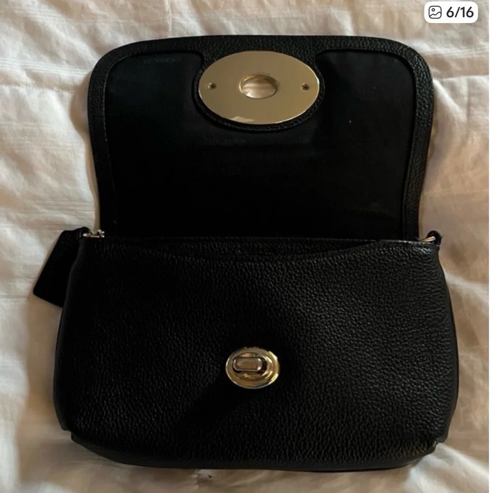 *Coach* Liv Black Leather Crossbody with Gold Turn-Lock